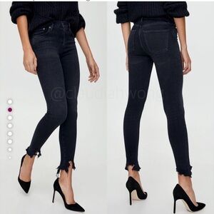 Agolde Black Sophia Distressed Ankle Fray Skinny Jean Black/Gray Stetch